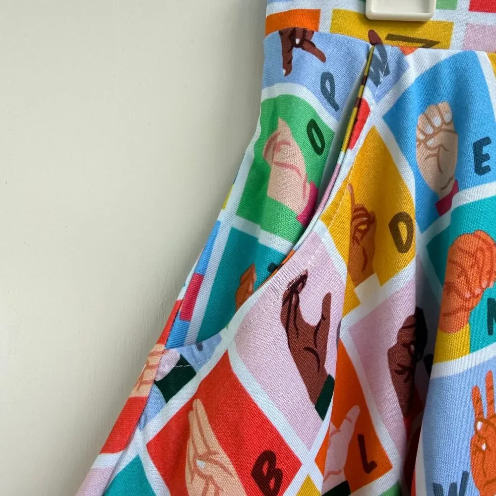 Svaha USA ASL Sign Language Alphabet Organic Cotton Twirl Skirt Pockets XS NWT